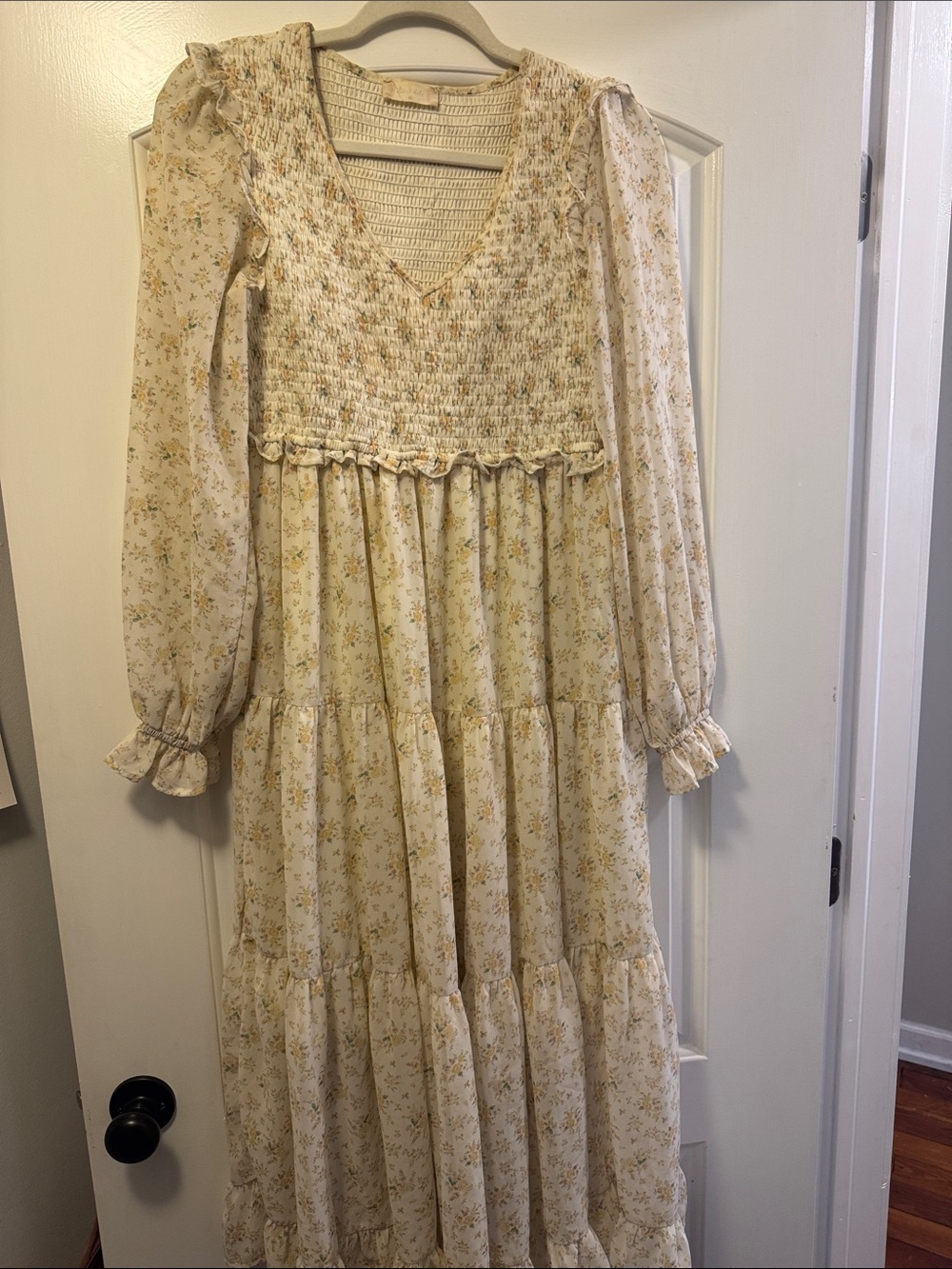Altar'd State Cream Floral Smocked Maxi Dress